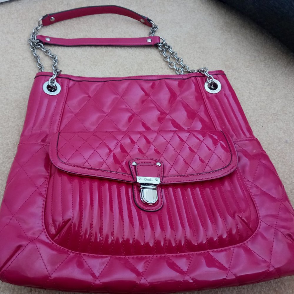Coach Hot Pink Quilted Patent Purse